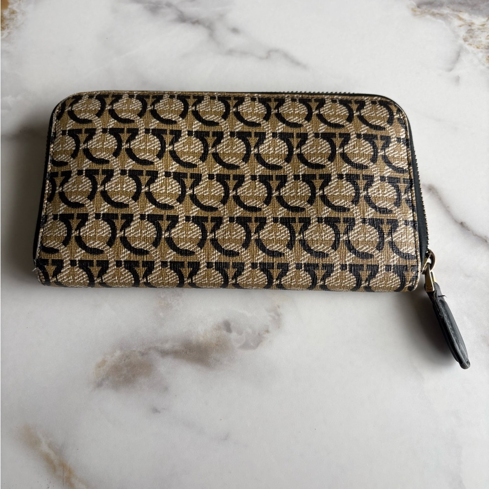 Salvatore Ferragamo Gancini canvas coated zip long wallet